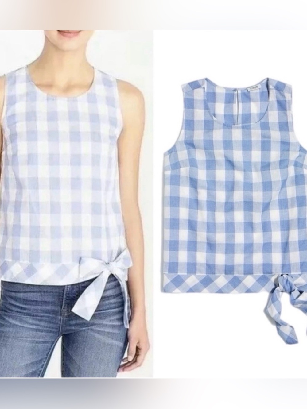 J Crew Cotton Blue Gingham Tie-Hem Sleeveless Top Size 18 Like New!